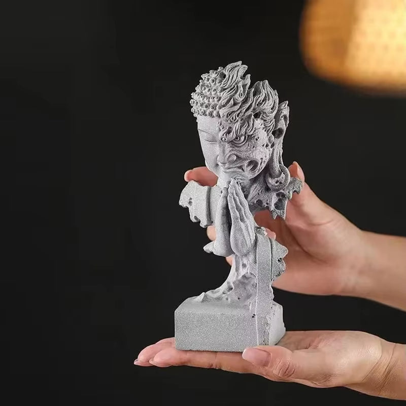 Sandstone Evil and Buddha Abstract Figure Statue Monkey King Sculpturehome Living Room, Office Garden, Fish Tank Art Deco Statue