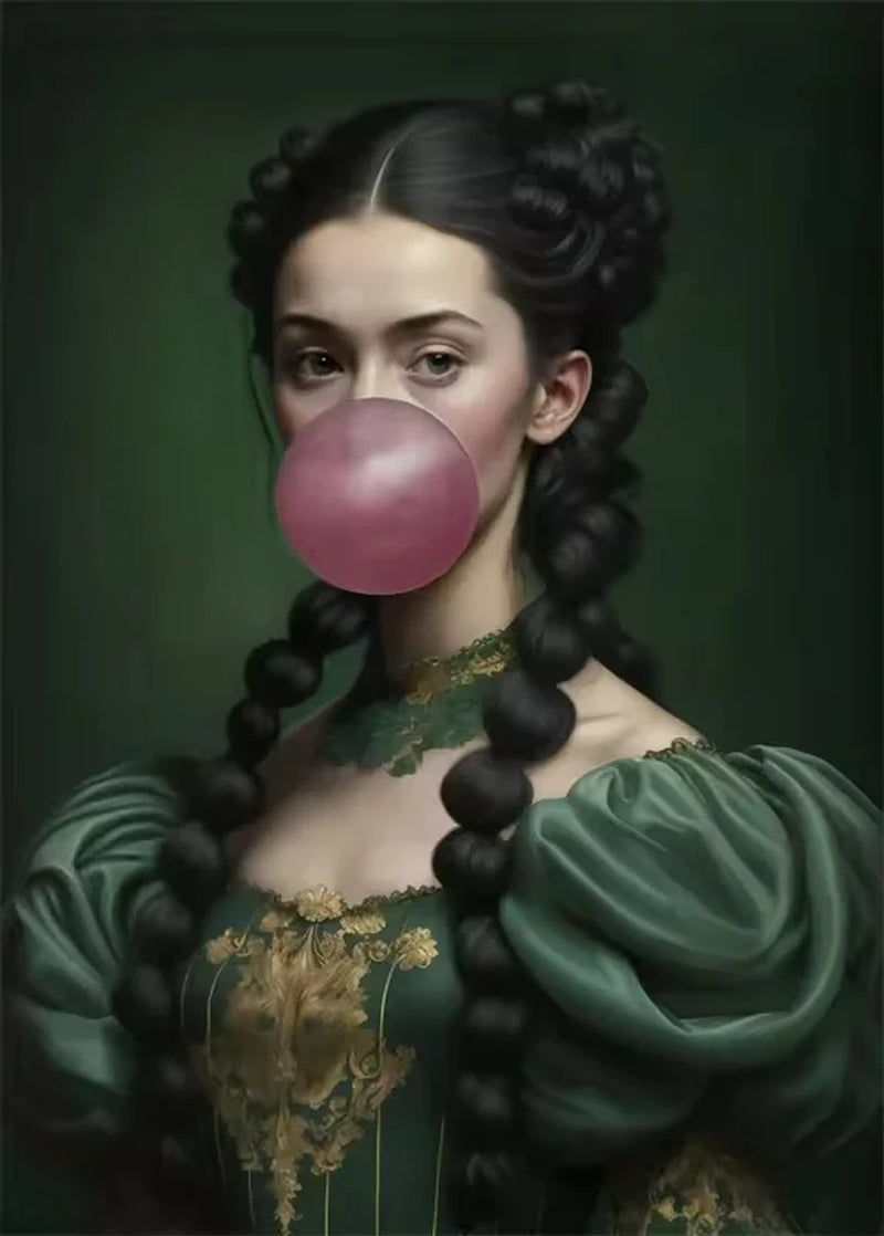 Funny Altered Portrait Canvas Poster Renaissance Vintage Woman Portrait Painting Print Retro Baroque Figure Painting Decor