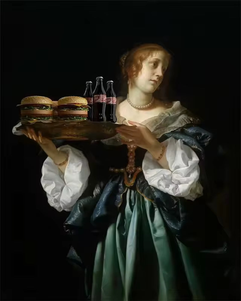 Funny Altered Portrait Canvas Poster Renaissance Vintage Woman Portrait Painting Print Retro Baroque Figure Painting Decor