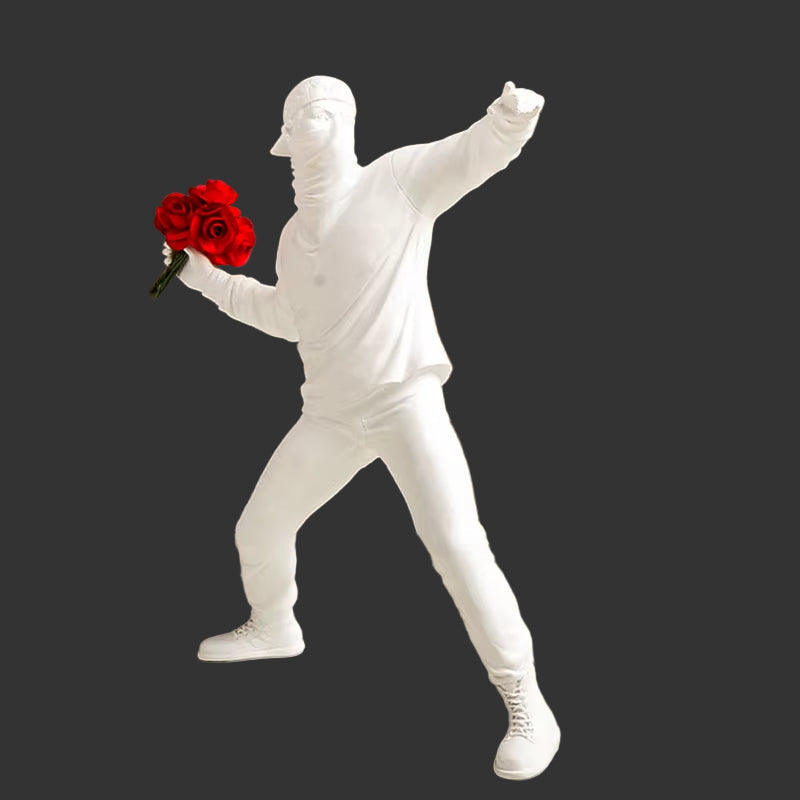 Resin Statues Sculptures Banksy Flower Thrower Statue Bomber Home Decoration Accessories Modern Ornaments Figurine Collectible