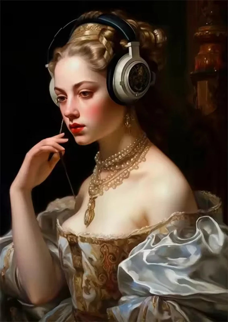 Funny Altered Portrait Canvas Poster Renaissance Vintage Woman Portrait Painting Print Retro Baroque Figure Painting Decor
