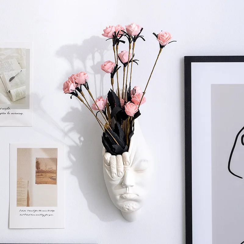 Abstract Wall Hanging Resin Statue Creative Human Face Expression Sculpture Wall Flowerpot Art Craft Ornament Home Decor Декор
