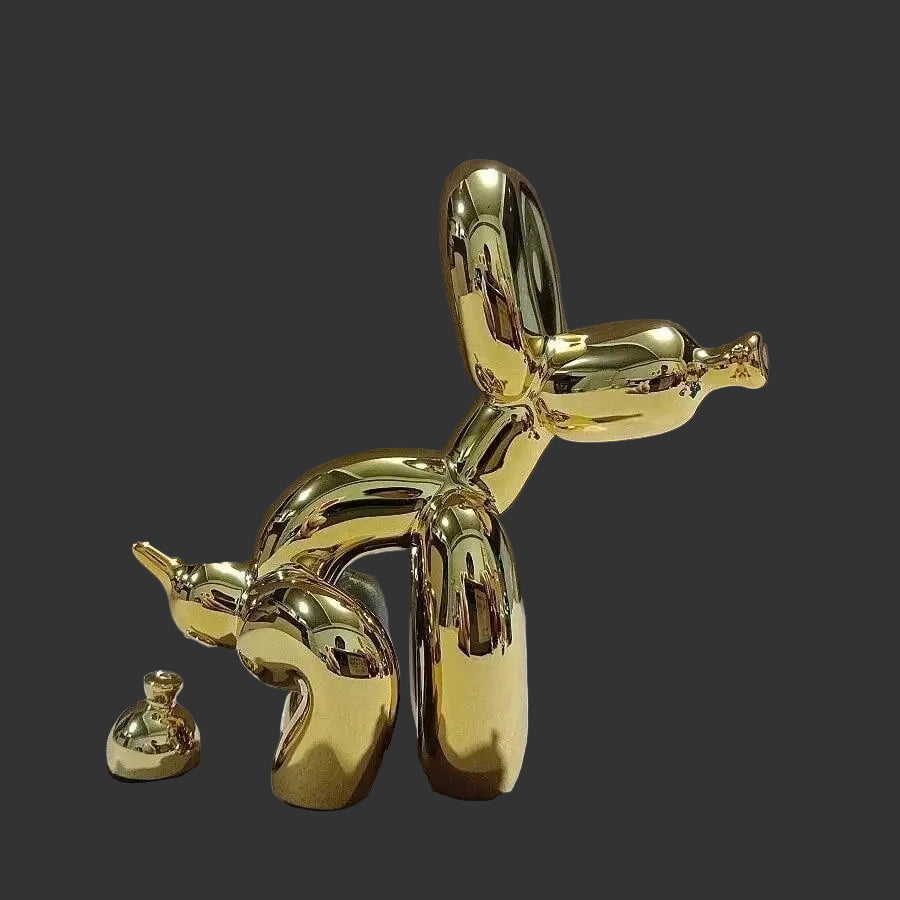 Modern Art Squat Balloon Dog Animal Decorative Statue, Suitable for Interior Living Room Farmhouse Bedroom Office Cabinet Wood