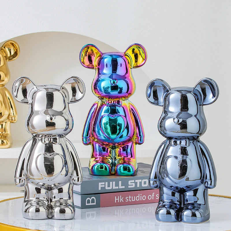 17/27/Cm Aesthetic Bear Brick Ceramic Staute Teddy Bear Decor Action Figure Sculptures Ornament for Room Home Decoration Crafts