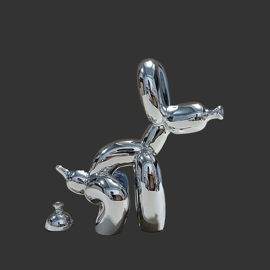 Modern Art Squat Balloon Dog Animal Decorative Statue, Suitable for Interior Living Room Farmhouse Bedroom Office Cabinet Wood