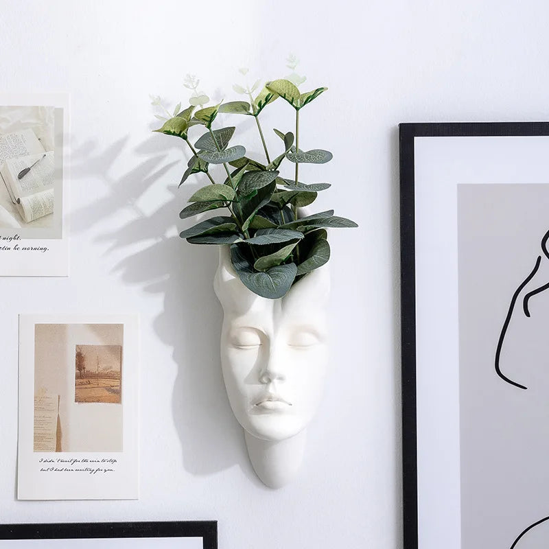 Abstract Wall Hanging Resin Statue Creative Human Face Expression Sculpture Wall Flowerpot Art Craft Ornament Home Decor Декор