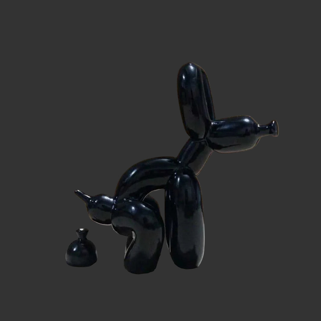 Modern Art Squat Balloon Dog Animal Decorative Statue, Suitable for Interior Living Room Farmhouse Bedroom Office Cabinet Wood