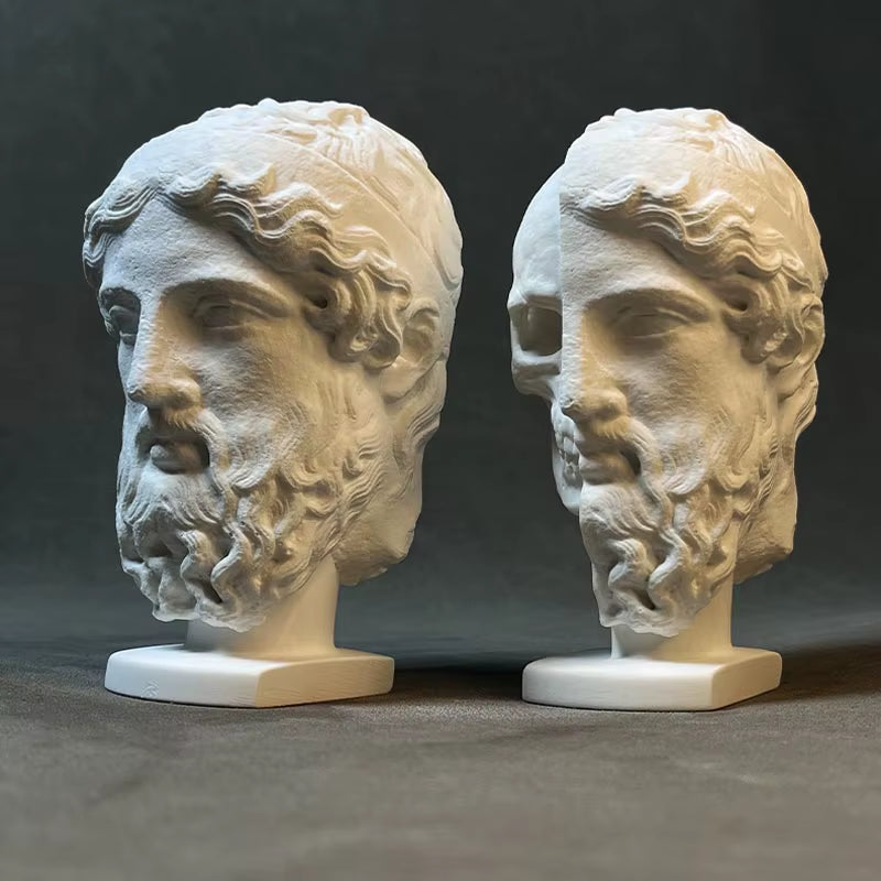 Retro Portrait Sculpture Abstract Half-Faced Skull Jesus Plaster Sculpture Decorative Figurines Home Decoration Accessories