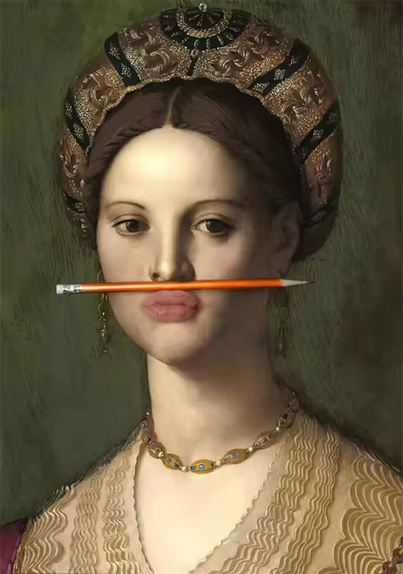 Funny Altered Portrait Canvas Poster Renaissance Vintage Woman Portrait Painting Print Retro Baroque Figure Painting Decor