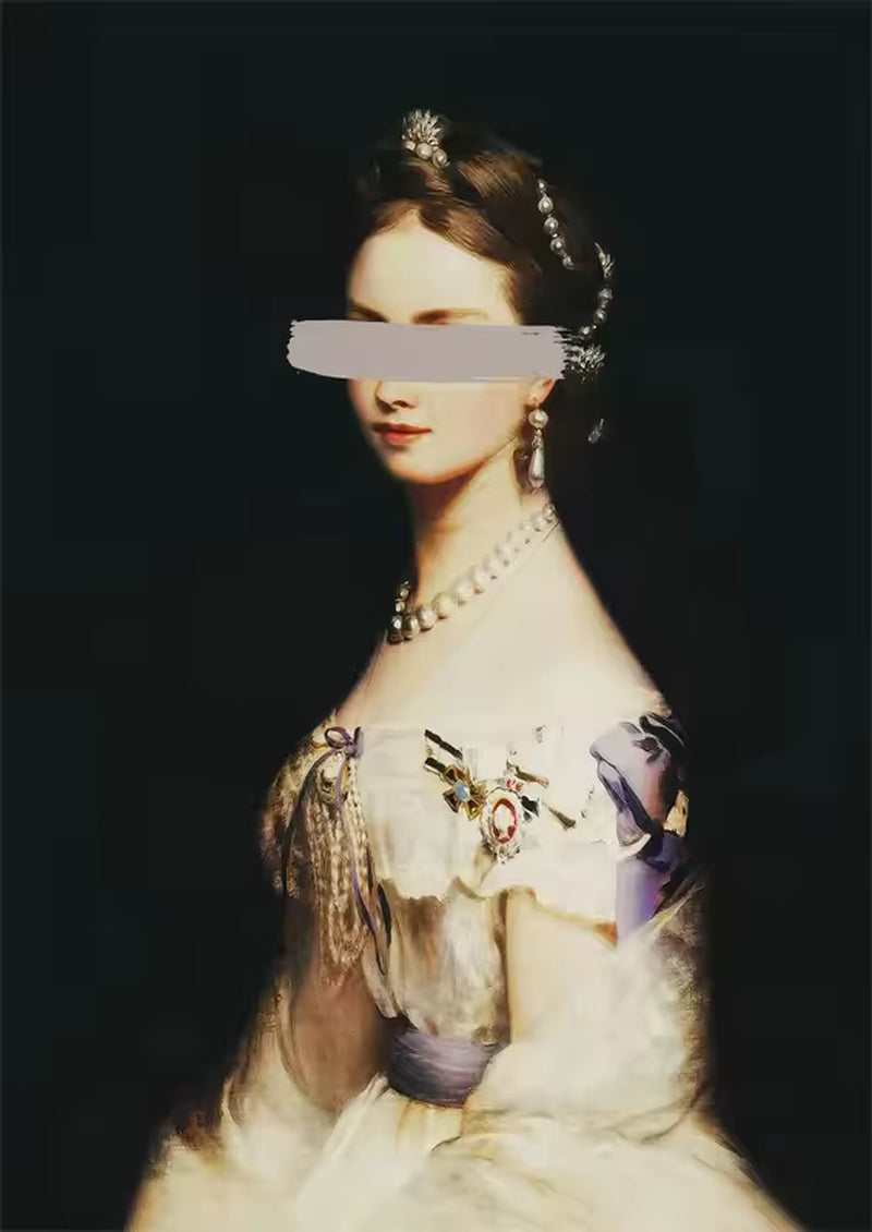 Funny Altered Portrait Canvas Poster Renaissance Vintage Woman Portrait Painting Print Retro Baroque Figure Painting Decor