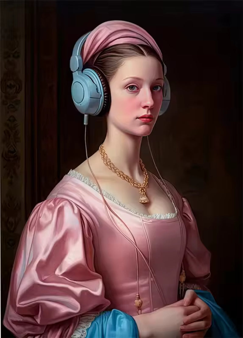 Funny Altered Portrait Canvas Poster Renaissance Vintage Woman Portrait Painting Print Retro Baroque Figure Painting Decor
