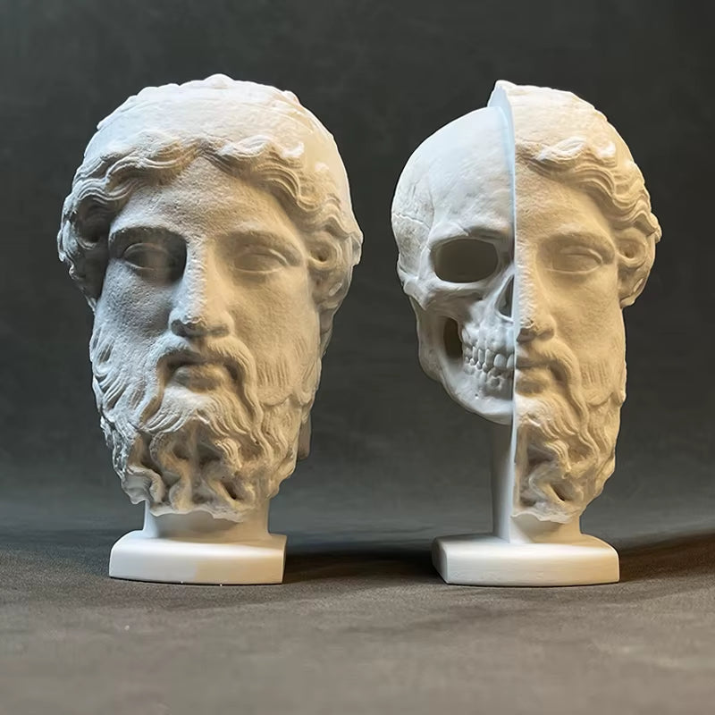 Retro Portrait Sculpture Abstract Half-Faced Skull Jesus Plaster Sculpture Decorative Figurines Home Decoration Accessories
