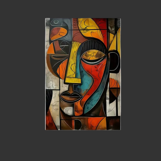 Yellow Brown Picasso Wall Art Canvas Poster, Modern Abstract African Tribal Mask Canvas Painting, Wall Art Decor for Livingroom
