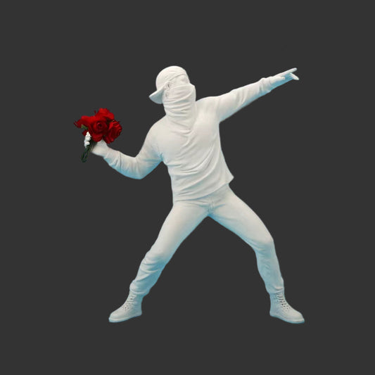 Resin Statues Sculptures Banksy Flower Thrower Statue Bomber Home Decoration Accessories Modern Ornaments Figurine Collectible