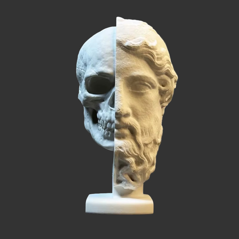 Retro Portrait Sculpture Abstract Half-Faced Skull Jesus Plaster Sculpture Decorative Figurines Home Decoration Accessories